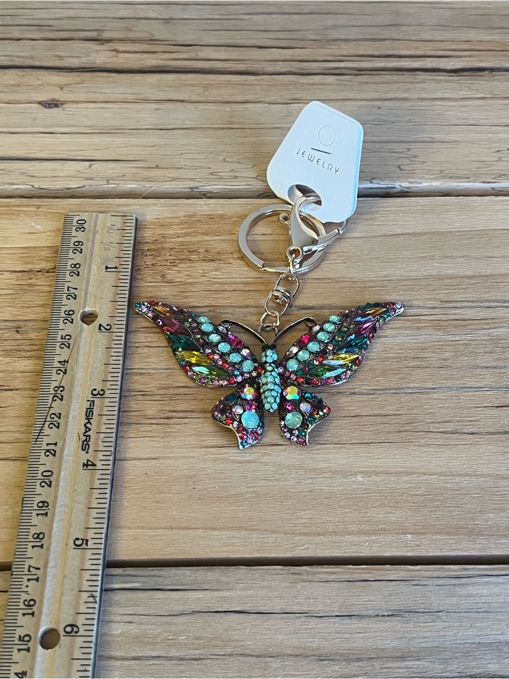 Multicolor Rhinestone Butterfly Bag Charm/Keyring - Gold Hardware - Picture 4 of 6